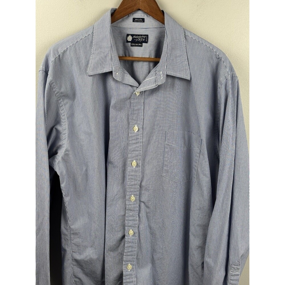 J.Crew Haberdashery Shirt 2XL 18-18.5 Blue White Striped 100% Cotton Office